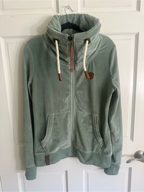 Naketano Sage Green velour Zip-Up Hoodie Jacket Size L  Chest 40” L 26” used